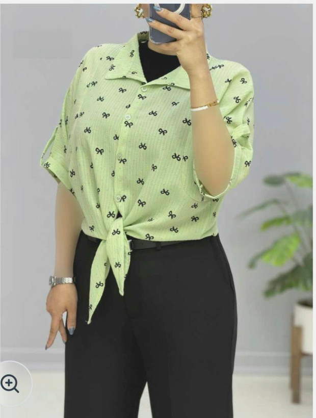 شومیز گره ای چاپی پاپیون زیبا و شیک ❤️😍
